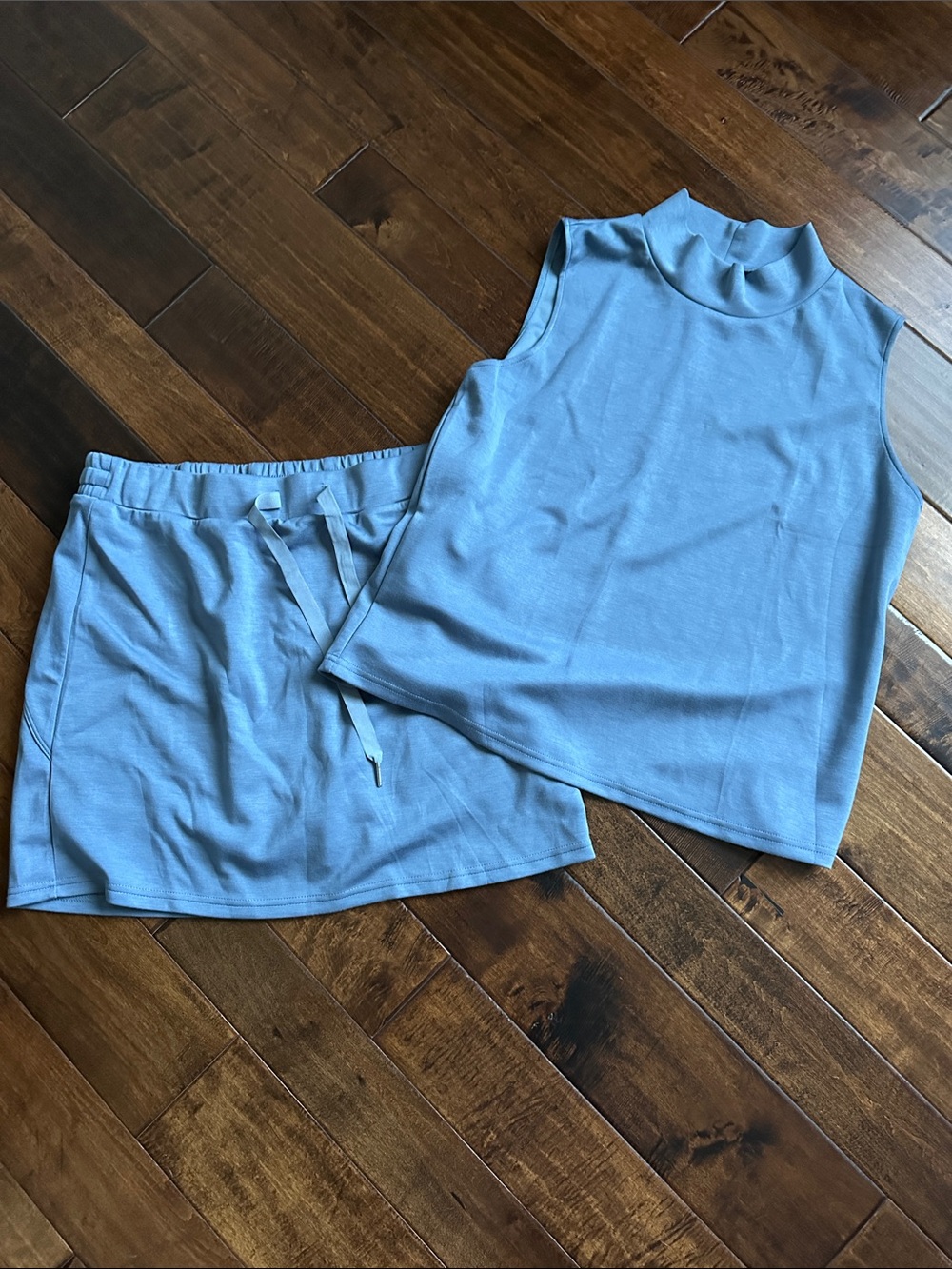 Grey Blue Mock Neck Top & Skort Set - Women